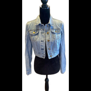 Forever 21 Womens Denim Jacket Cropped Size Medium (measures Small) Faded‎ Look